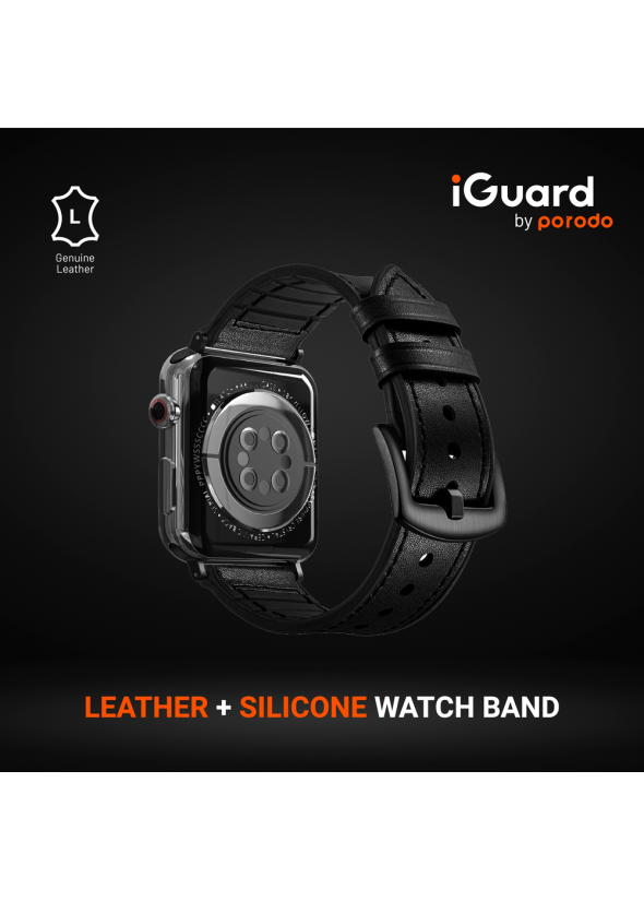 Leather + Silicone Watch Band For Apple Watch 44/45mm