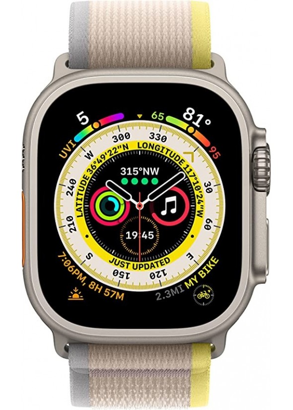Apple Watch Ultra [GPS + Cellular 49mm] Titanium Case & yellow/Beige Trail Loop S/M F